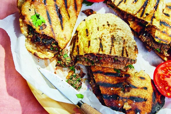 Grilled pitta stuffed with sumac-spiced meat