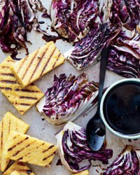 Grilled polenta and radicchio with balsamic drizzle