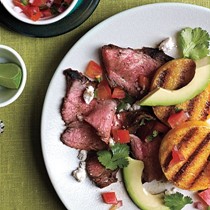 Grilled polenta with spicy steak