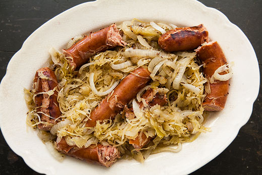 Grilled Polish sausage and sauerkraut