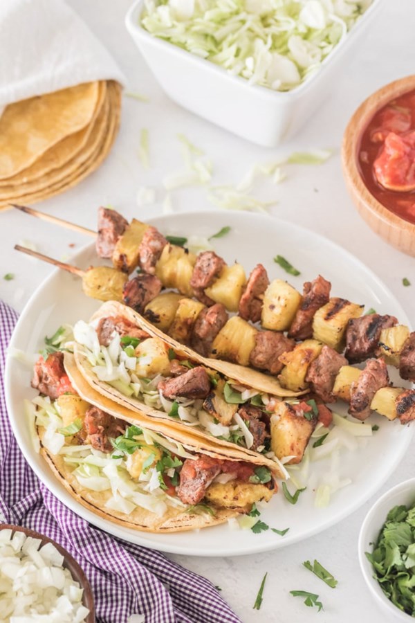 Grilled pork and pineapple soft tacos