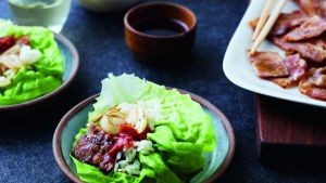 Grilled pork belly with sesame dip (Samgyeopsal)