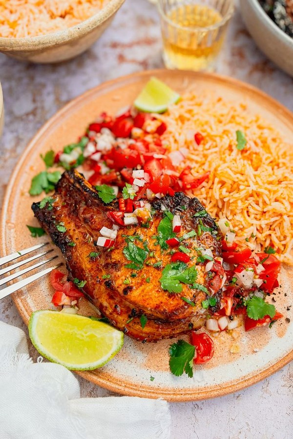 Grilled pork chops with adobo paste
