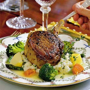 Grilled pork chops with garlic mashed potatoes