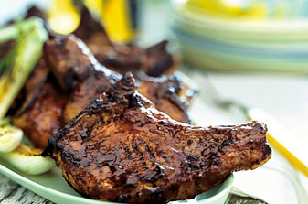 Grilled pork chops with maple-cranberry glaze
