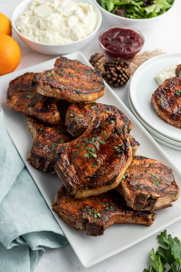 Grilled pork chops with maple-cranberry glaze