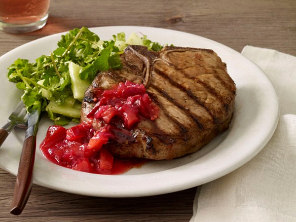 Grilled pork chops with plum-ginger chutney