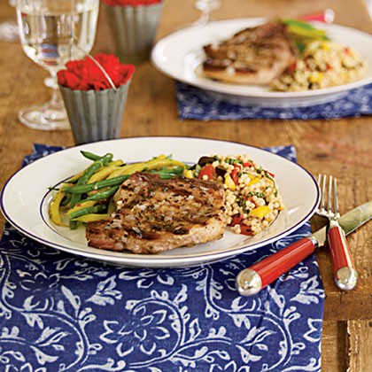 Grilled pork chops with shallot butter