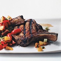Grilled pork chops with tomato peach relish