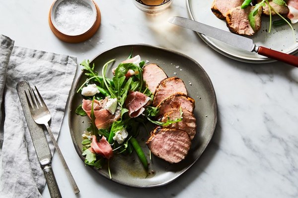 Grilled pork loin with green bean salad