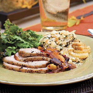 Grilled pork roast with fruit compote