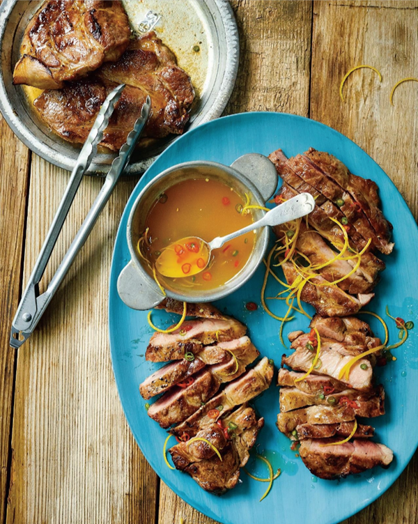 Grilled pork shoulder with spicy sour-orange glaze