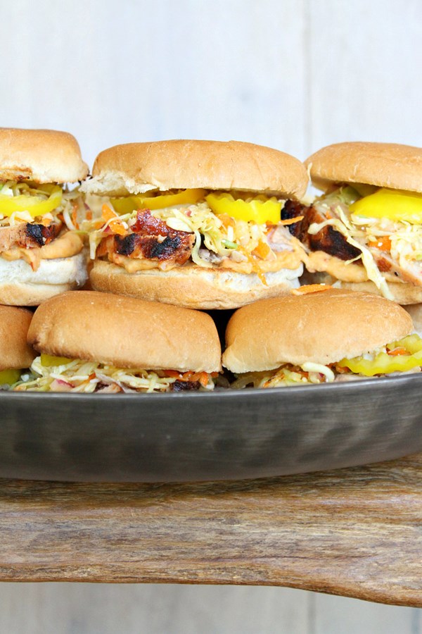 Grilled pork sliders with Greek cole slaw