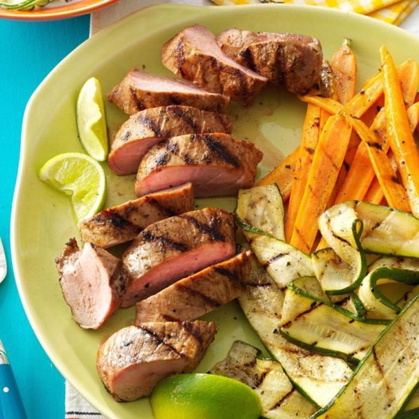 Grilled pork tenderloin and veggies