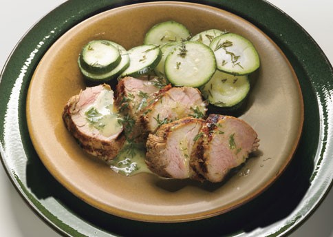 Grilled pork tenderloin with mustard-dill sauce