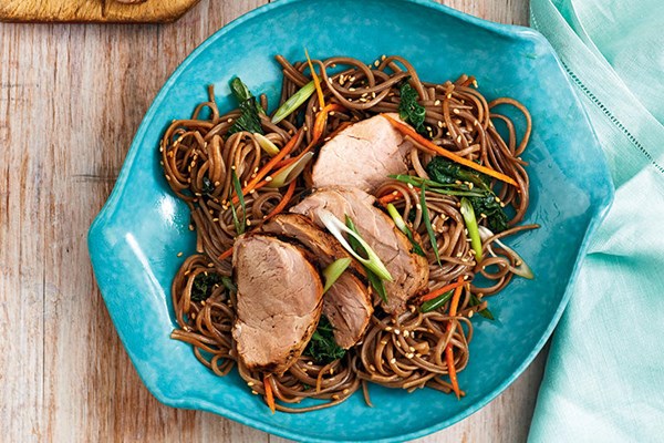 Grilled pork tenderloin with sesame soba noodles