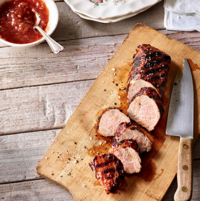 Grilled pork tenderloin with sweet & sour rhubarb chutney