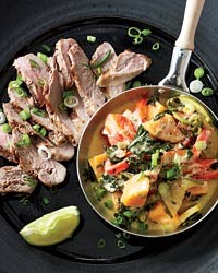 Grilled pork tenderloins with vegetable curry
