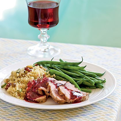 Grilled pork with blackberry-sage sauce