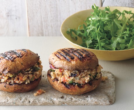 Grilled portabella and bulgur salad "sandwiches"