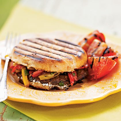 Grilled Portobello, bell pepper, and goat cheese sandwiches