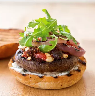 Grilled portobello burgers with garlicky eggplant