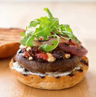 Grilled portobello burgers with garlicky eggplant