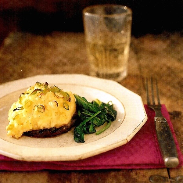 Grilled portobello mushrooms stuffed with Parmesan mashed potatoes