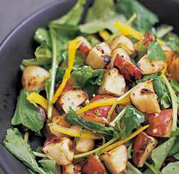 Grilled potato and arugula salad with Dijon mustard vinaigrette