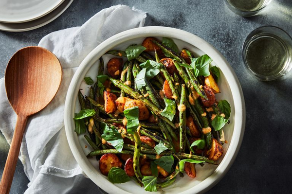 Grilled potato and green bean salad