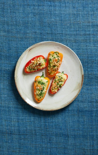 Grilled potato-salad-stuffed peppers (Pi-man no jyaga-zume)