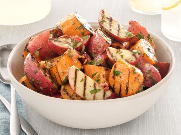 Grilled potato salad with bacon-scallion vinaigrette