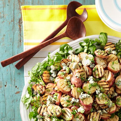 Grilled potato salad with blue cheese vinaigrette