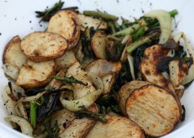 Grilled potato salad with broccolini