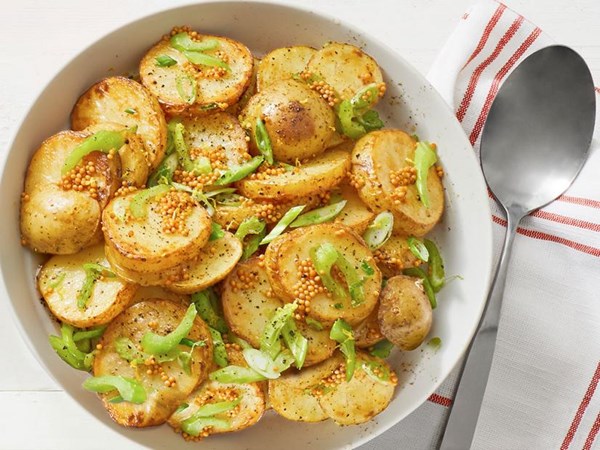 Grilled potato salad with mustard seeds