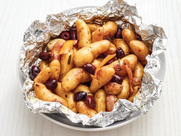 Grilled potatoes and olives