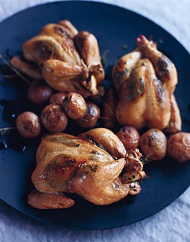 Grilled poussins with lemon herb butter
