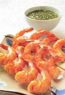 Grilled prawns on skewers