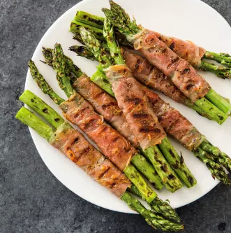 Grilled prosciutto-wrapped asparagus