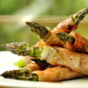 Grilled prosciutto-wrapped asparagus