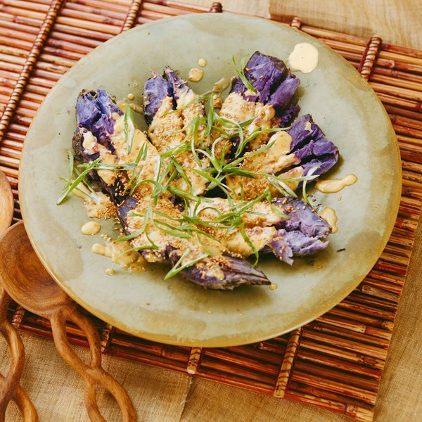 Grilled purple sweet potato salad
