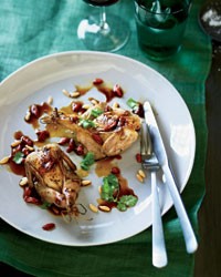 Grilled quail with goji berries and pine nuts