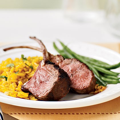 Grilled rack of lamb with saffron rice