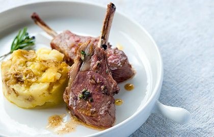 Grilled rack of lamb with crushed Jersey Royals and anchovy butter