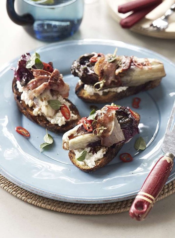 Grilled radicchio bruschetta with soft cheese