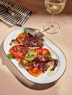 Grilled radicchio with fresh tomatoes & tonnato