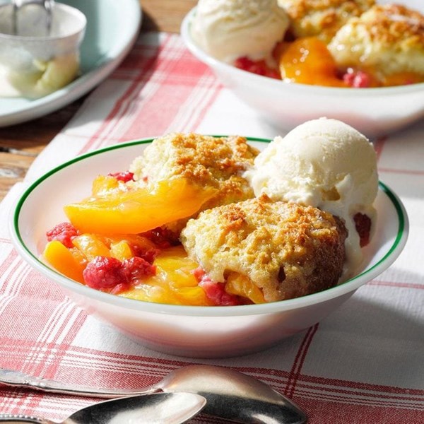 Grilled raspberry peach cobbler