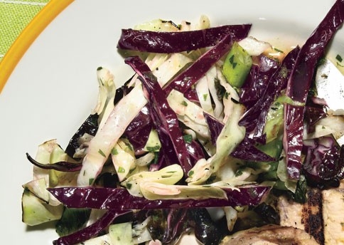 Grilled red and green cabbage slaw
