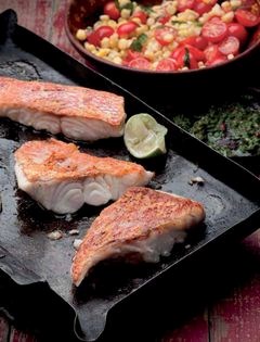 Grilled red snapper with a Mexican salsa verde and corn salad