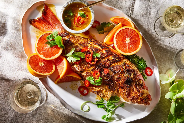 Grilled red snapper with Cara Cara oranges & chiles